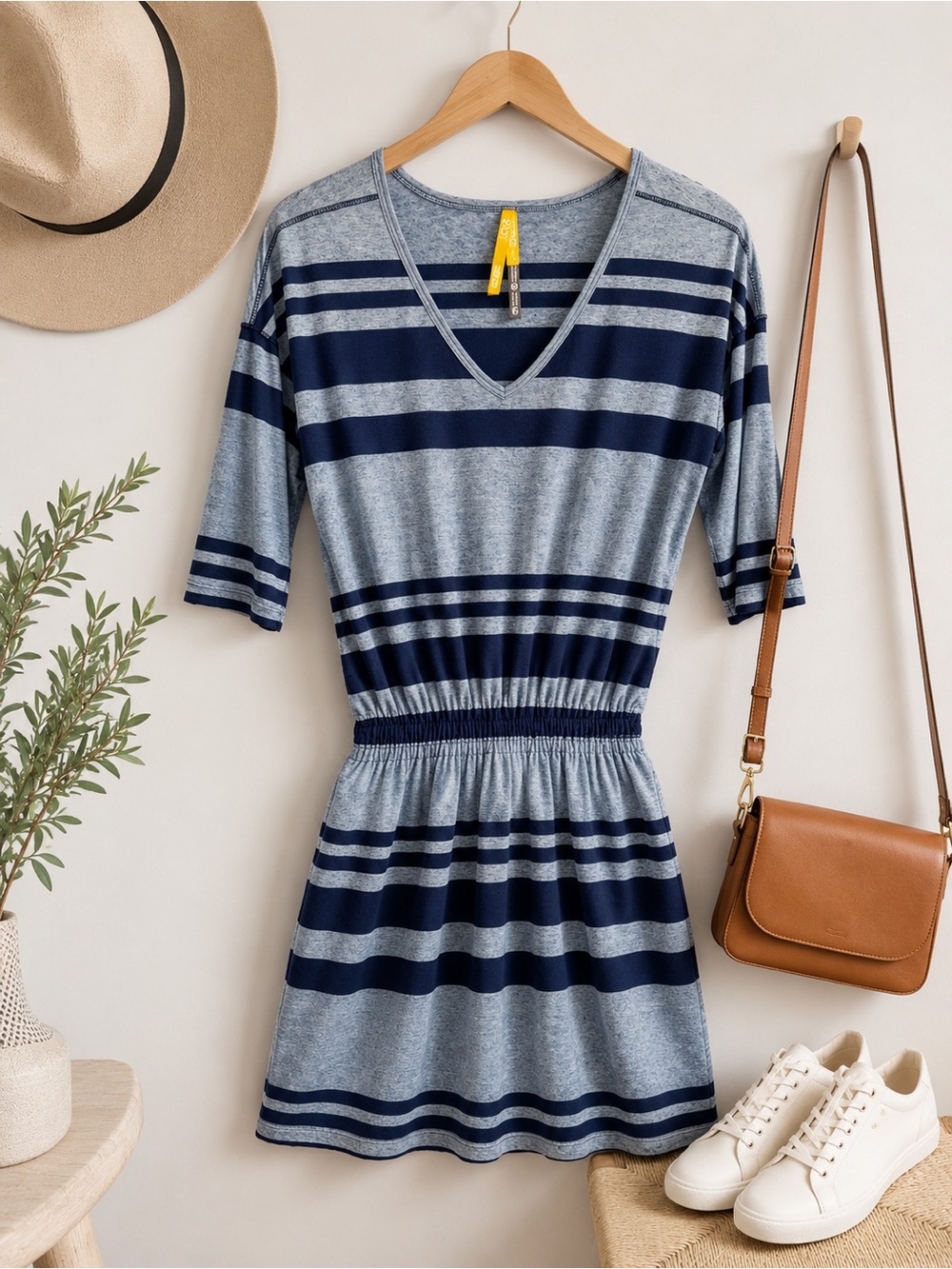 Lolë Blue Striped V-Neck Dress Size Small